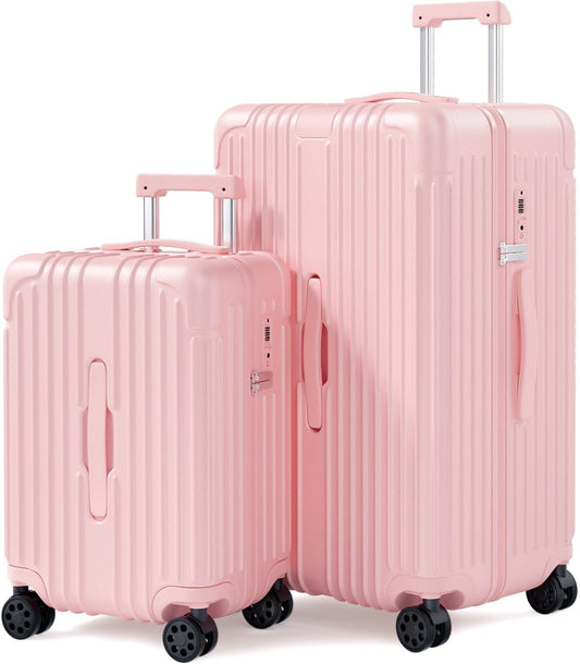 Krute Luggage Sets 2 Piece Suitcase PC+ABS Hardside Double Spinner Wheels TSA Lock Carry On Luggage 20+28 Inch (Pink)