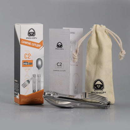 Roxon C2 Camping Utensil 2 in 1 Detachable Folding Cutlery with Fork & Spoon for Outdoor, Camping, Hiking, Easy to Carry Highly Practical Tableware