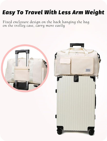 Multipurpose 20L Foldable Duffel Bag Gym Yoga Bag Carry-On Shopping Sack Travel Organizer Cabin Bag Sundry Package Wet&Dry Compartment (Gery)