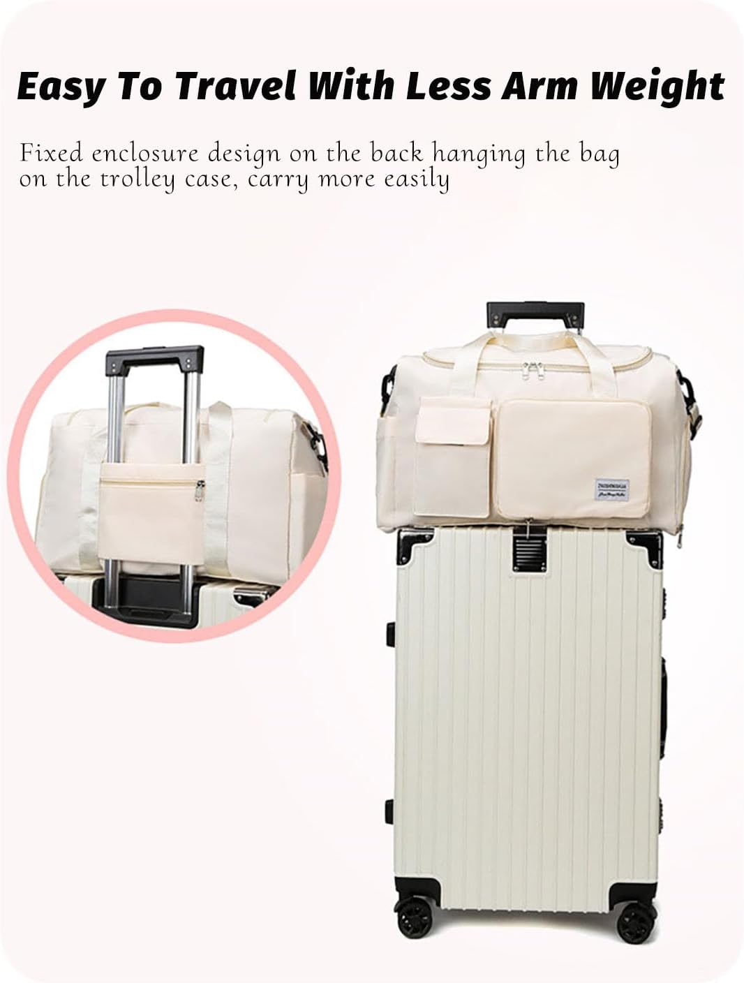 Multipurpose 20L Foldable Duffel Bag Gym Yoga Bag Carry-On Shopping Sack Travel Organizer Cabin Bag Sundry Package Wet&Dry Compartment (Beige)