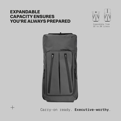 The Frenchie Co. - Work/Travel Speed Backpack - Expandable 23 to 30 liters - Anti-theft magnetic closure - Ballistic nylon with padded laptop compartment and minimalist professional design