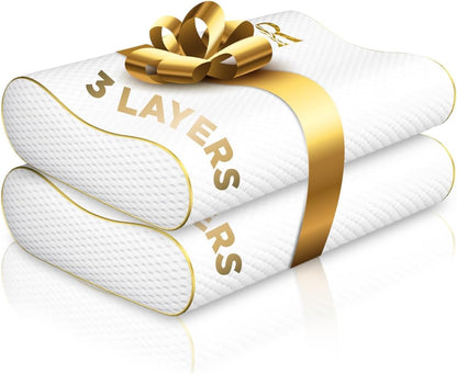 2-Pack Travel Memory Foam Pillow, Camping, Cervical for Pain, Contour, Pillow for Neck and Shoulder, Neck