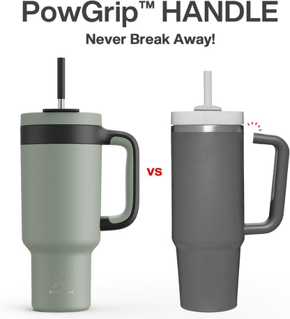 POWCAN 40 oz Tumbler with Handle, 2-in-1 Straw and Sip Lid, Leakproof, Dishwasher Safe, Insulated Stainless Steel Travel Coffee Mug, Keeps Cold for 34 Hours, Fits in Car Cup Holder (Agave)