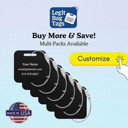 Custom Luggage Tags (3 or 6 Pack) - Personalized Unique Suitcase & Backpack Travel, Durable, Waterproof & Heavy Duty (Red)