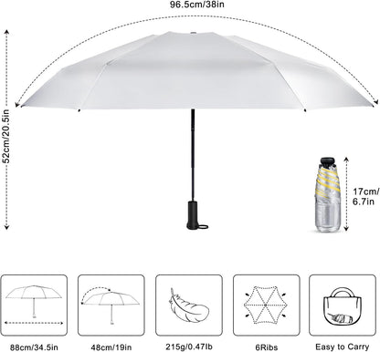 Mini Travel Umbrella - UPF 50+ Sun Protection Compact Manual Open Small Sun Umbrella