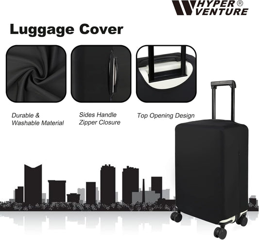 HYPER VENTURE Washable Luggage Cover - Fashion Suitcase Protector Fits 18-22 Inch Luggage (Black, S)