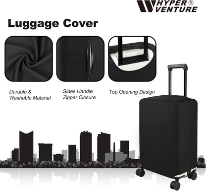 HYPER VENTURE Washable Luggage Cover - Fashion Suitcase Protector Fits 18-22 Inch Luggage (Black, S)