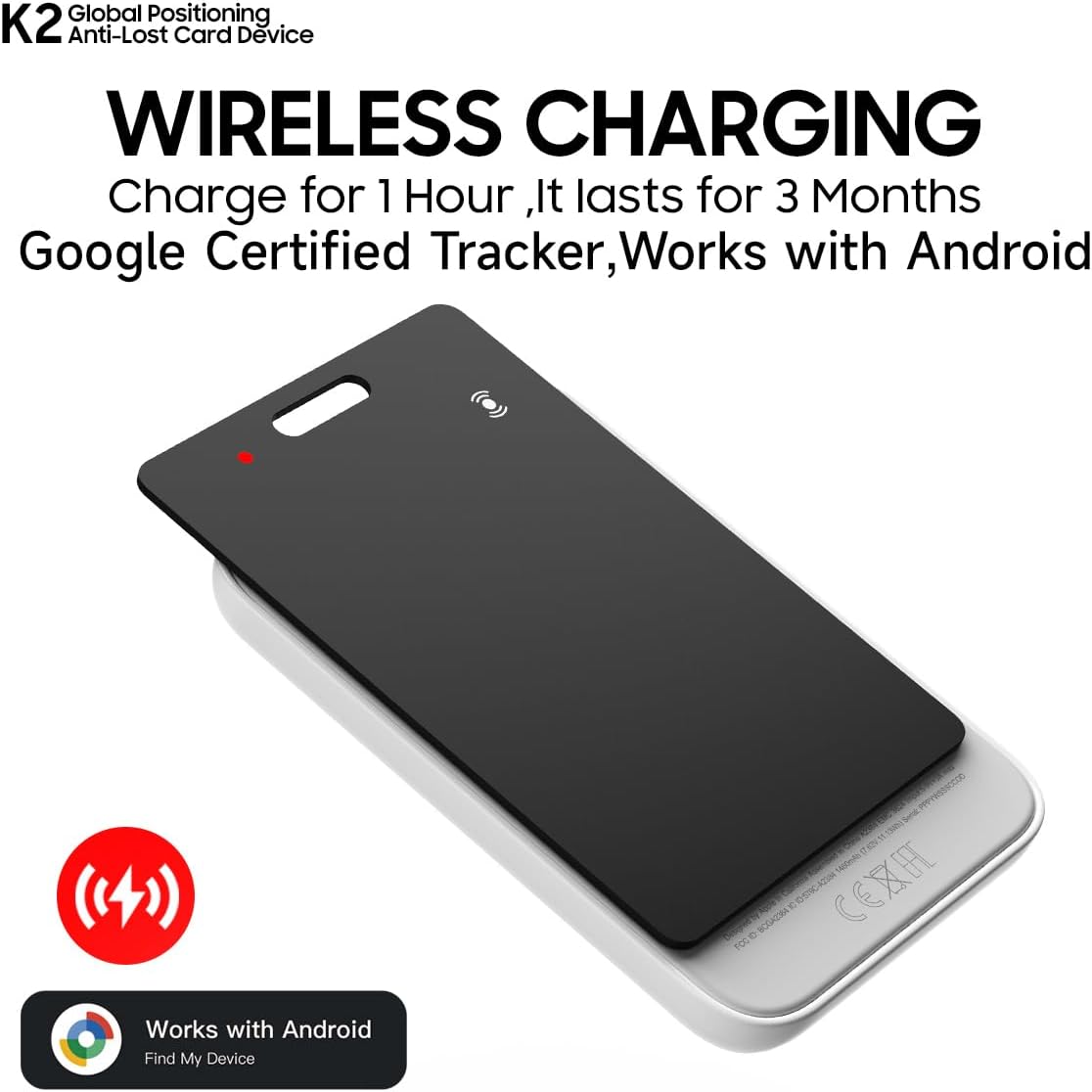 Android Smart Item Tracker Locator - SEVEN SWAN Bluetooth for Google Finder Card with Wireless Charging & 3-Month Battery for Credit Cards Black