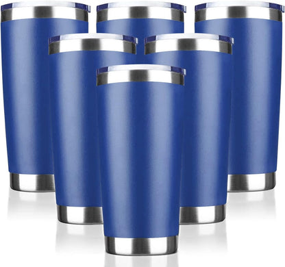 20oz Tumbler Stainless Steel Vacuum Insulated Mug with Lid, Double Wall Travel Mug, Durable Powder Coated Coffee Cup, Suitable for Ice Drinks and Hot Beverage (New Blue 6 pack)