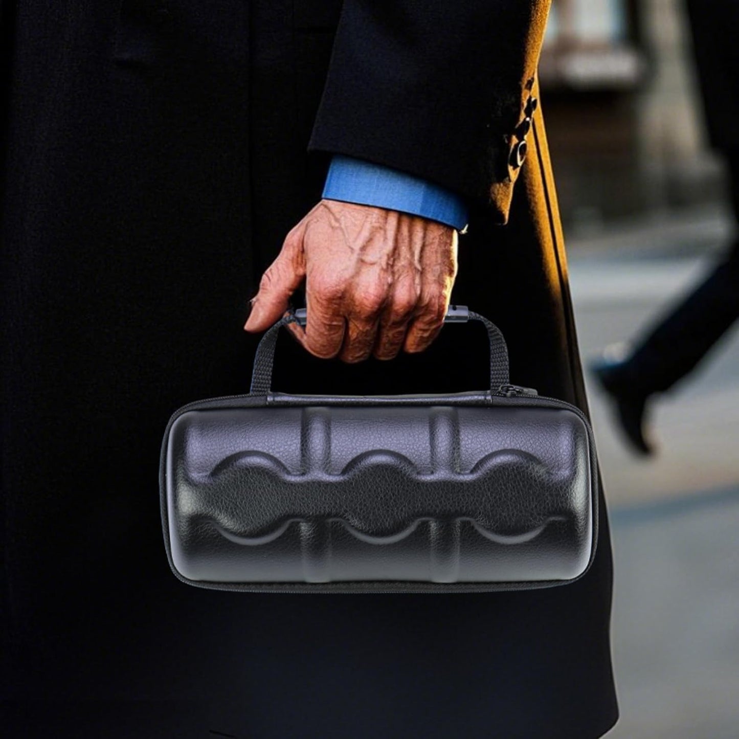 Juntan 3 Slots Hard Watch Travel Case, Portable PU Leather Zipper Storage Organizer Box for Men Women with Soft Compressible Foam Pillow Black