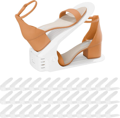 Shoe Slots Organizer, 36PCS Adjustable Double Layer Stack Shoe Rack, 50% Space-Saving Storage Rack Holder, White