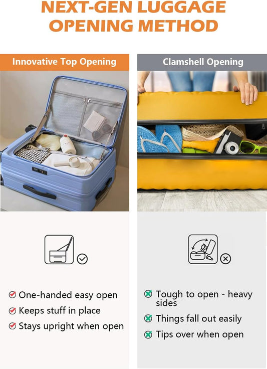 HotWay 20 Inch Expandable Carry On Luggage with Cup Holder, Hardside TSA Approved Luggage with Spinner Wheels, Top Opening Suitcase For Travel, White