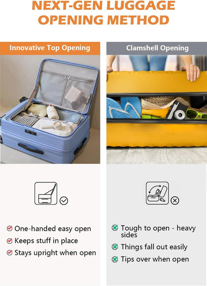 HotWay 26 Inch Expandable Checked Luggage with Cup Holder, Hardside TSA Approved Luggage with Spinner Wheels, Top Opening Suitcase For Travel, Black