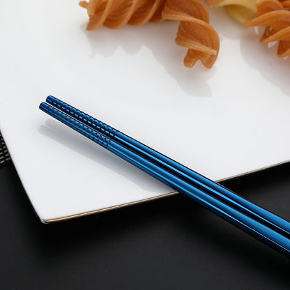 DEVICO Camping Utensils, Portable Travel Utensils with Case, Stainless Steel Reusable Silverware for Lunch Adult, 5Pcs Cutlery Set Includes Knife Spoon Fork Chopsticks and Case (Blue)