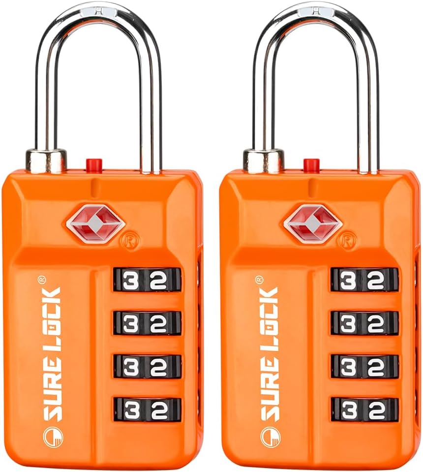 TSA Approved Travel Luggage Locks, Open Alert Combination Lock for School Office & Gym Locker,Toolbox, Pelican Case,Easy Read Dials- 1, 2 & 4 Pack (1, Orange 2PACK)