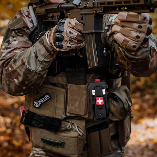 Tourniquet Pouch (Israeli Bandage + IFAK Pouch), Small Trauma Medical Kit Tactical First Aid for Camping and Hiking (Black)