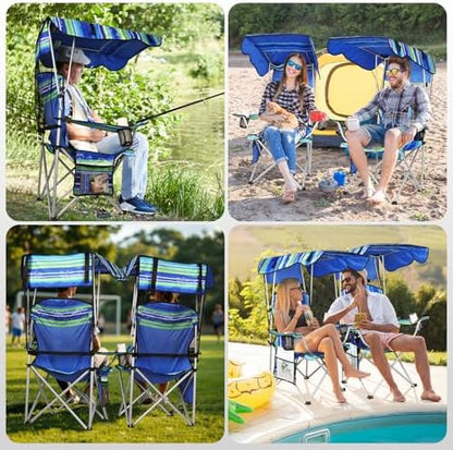 VTOY Portable Folding Camping Chair with Canopy, Outdoor Sun Shade Chair