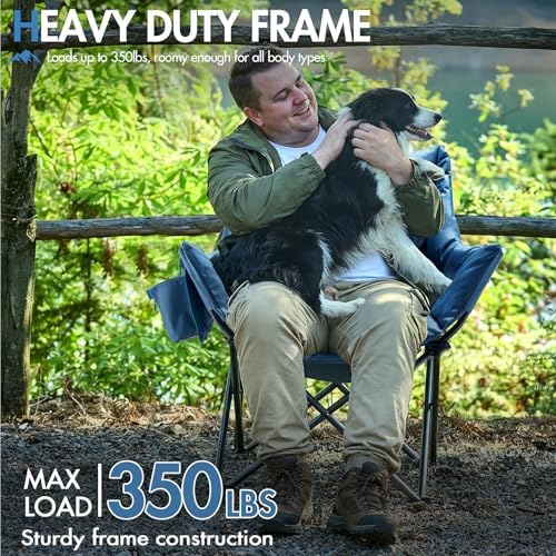 Portal Oversized Padded Camping Chair,350 lbs Folding Chairs Outdoor,Blue