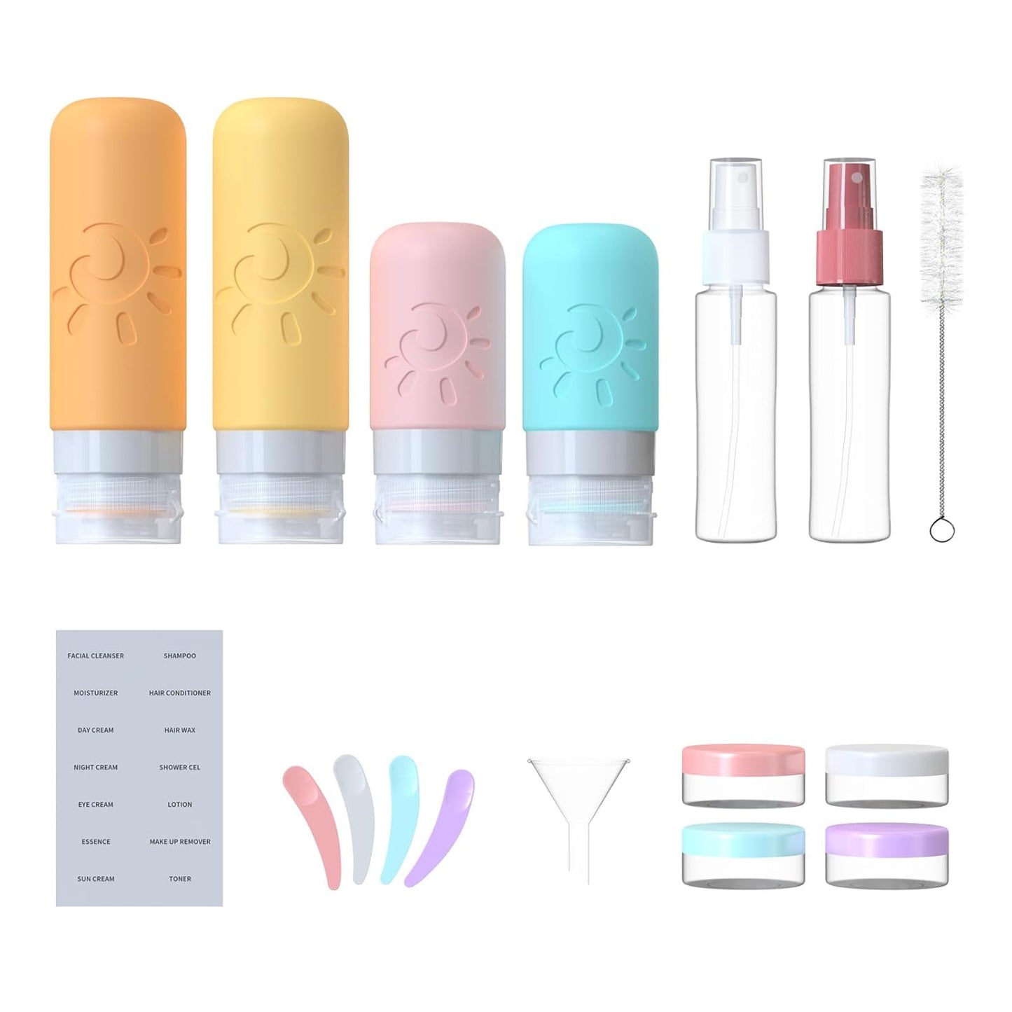 18 Pack travel Bottles for Toiletries, TSA Approved Silicone Travel Containers Leak Proof Refillable Travel Accessories for Shampoo Conditioner Lotion Body Wash(Multicolored E)