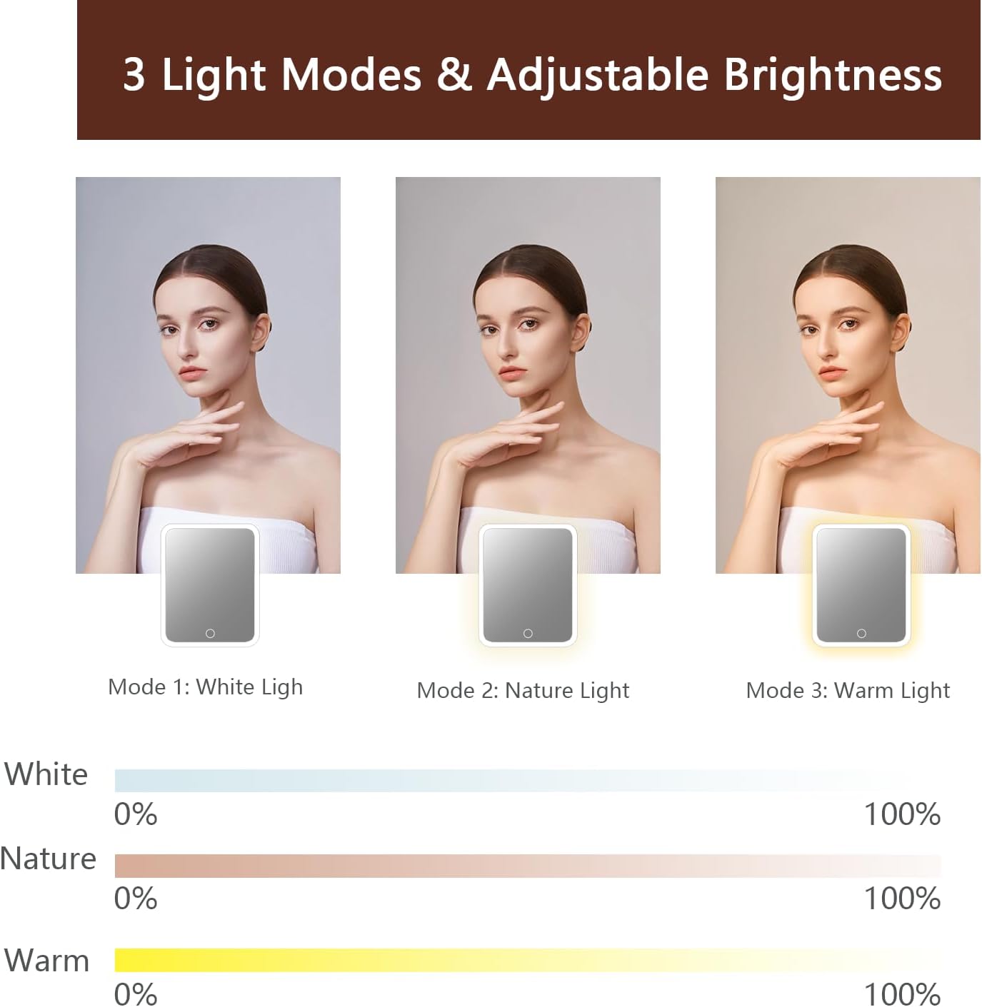 Makeup Bag with Led Mirror,Travel Makeup Organizer with 3 Color Setting, Portable Storage and Adjustable Dividers Travel Makeup Bag(Dark brown)