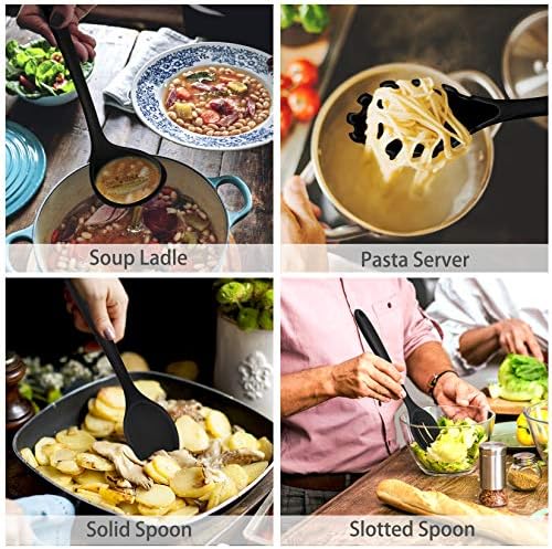 P&P CHEF Black Kitchen Utensils, Silicone Cooking Utensil Set of 7