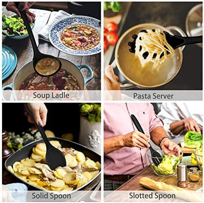 P&P CHEF Black Kitchen Utensils, Silicone Cooking Utensil Set of 7