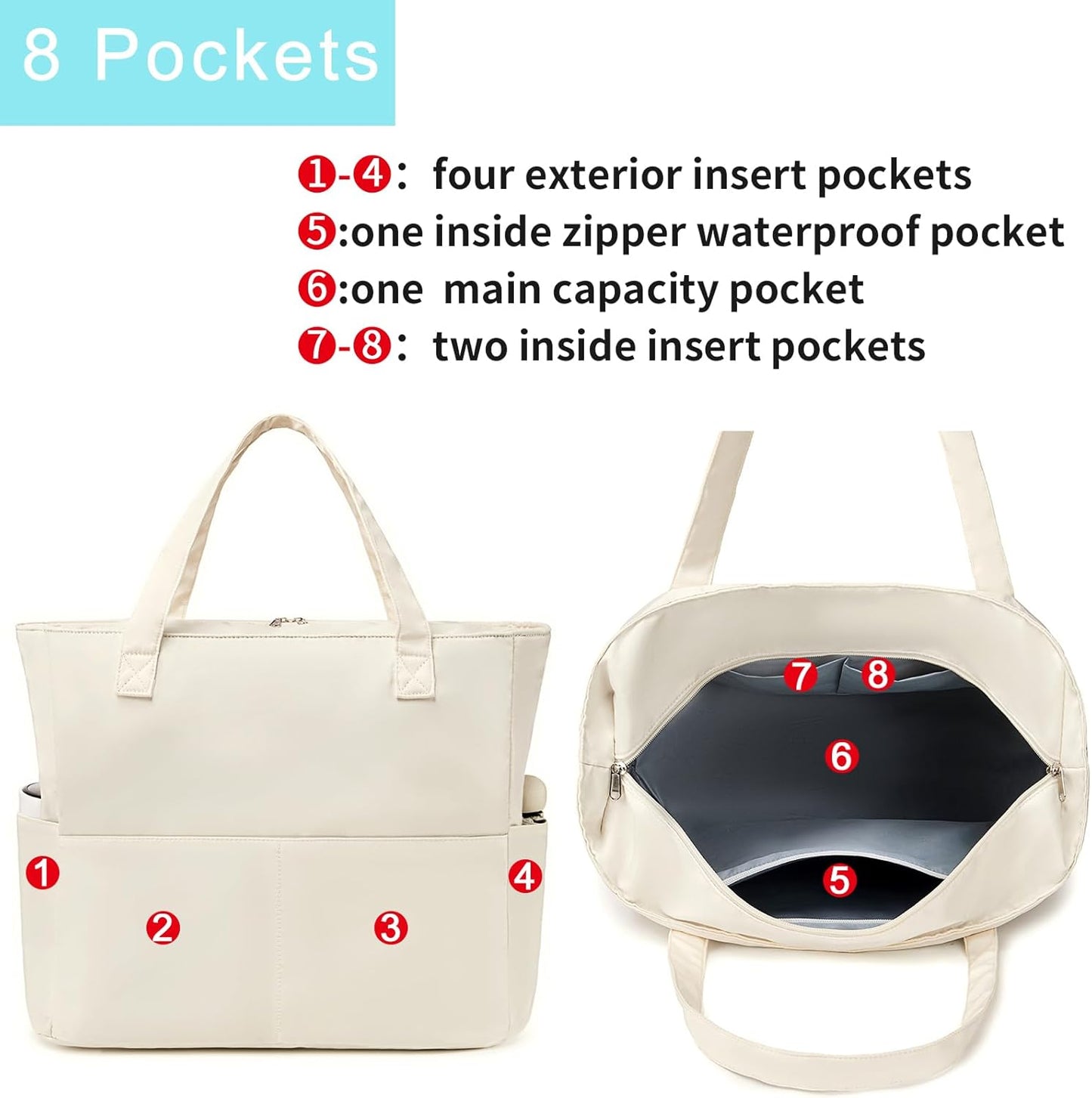 Waterproof Beach Tote Pool Bags for Women Ladies Extra Large Gym Tote Carry On Bag With Wet Compartment for Weekender Travel