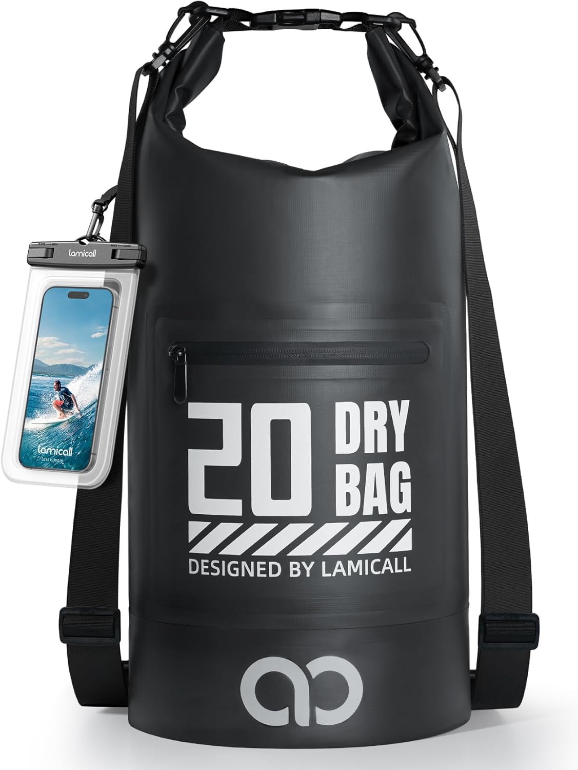Lamicall Dry Bag Waterproof Backpack - [Zippered Pocket] 5L/10L/20L/30L/40L Roll Top Waterproof Bag with Water Proof Phone Pouch, Floatable Drybag for Swimming, Boating, Kayaking, Camping, Beach