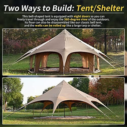 MC TOMOUNT Canvas Bell Tent with Stove Jack, 16.4ft*High9.2ft Glamping Tent