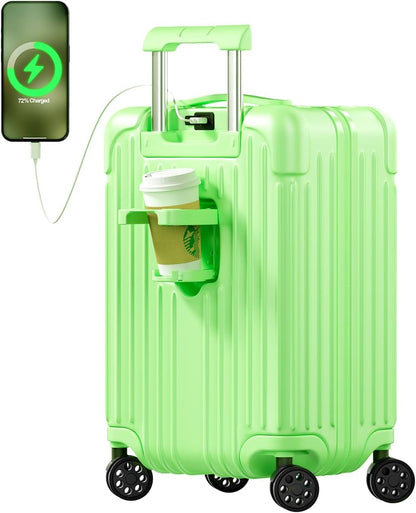 Krute Carry on Luggage 20 Inch Suitcases with Spinner Wheels Hardside Luggages Cup Holder Carry Suitcase USB Charger Port PC+ABS with TSA Lock