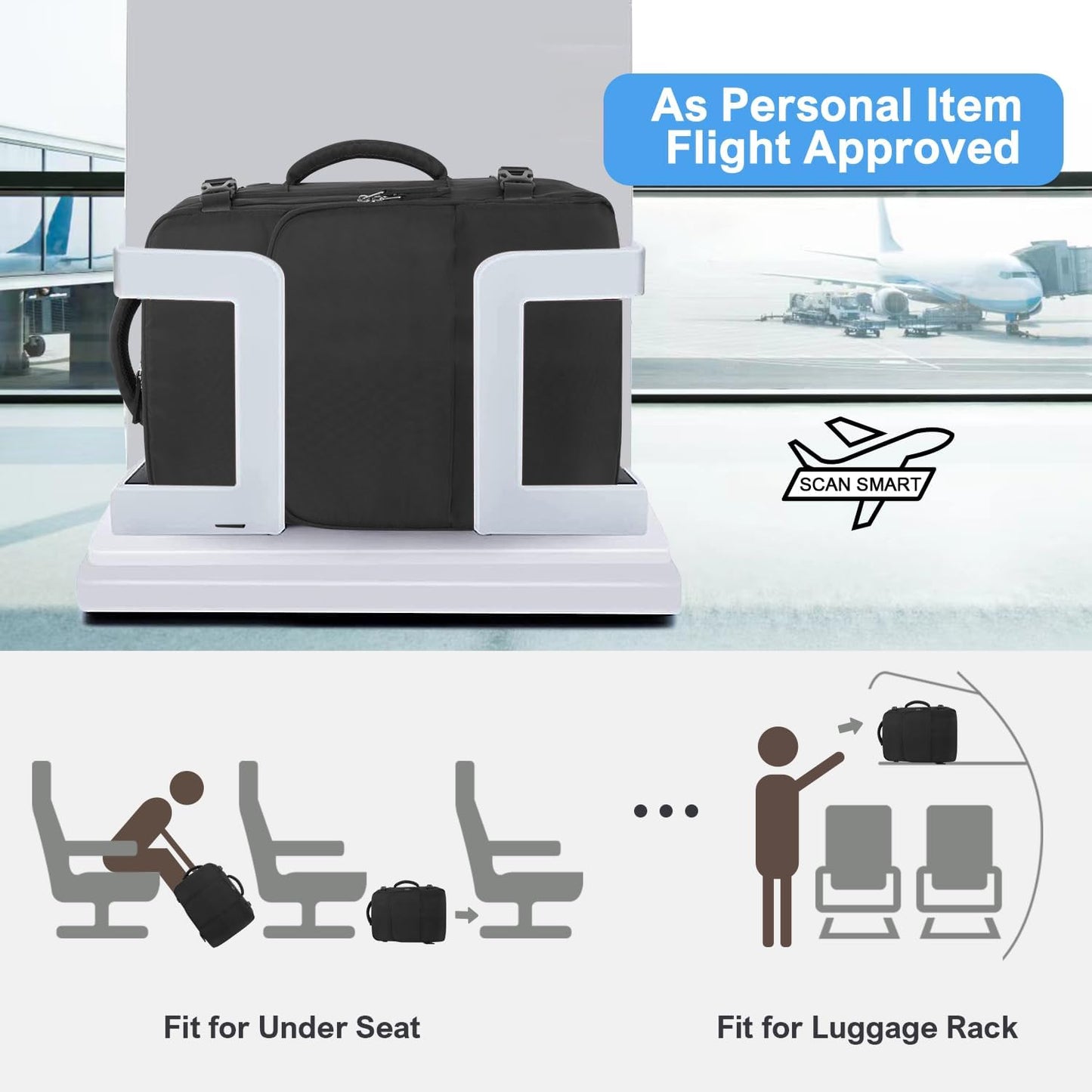 Travel Backpack, Carry on Flight approved Travel Bag with Multi-Pockets, Waterproof 17.3inch Laptop Backpack for Men Women, Black