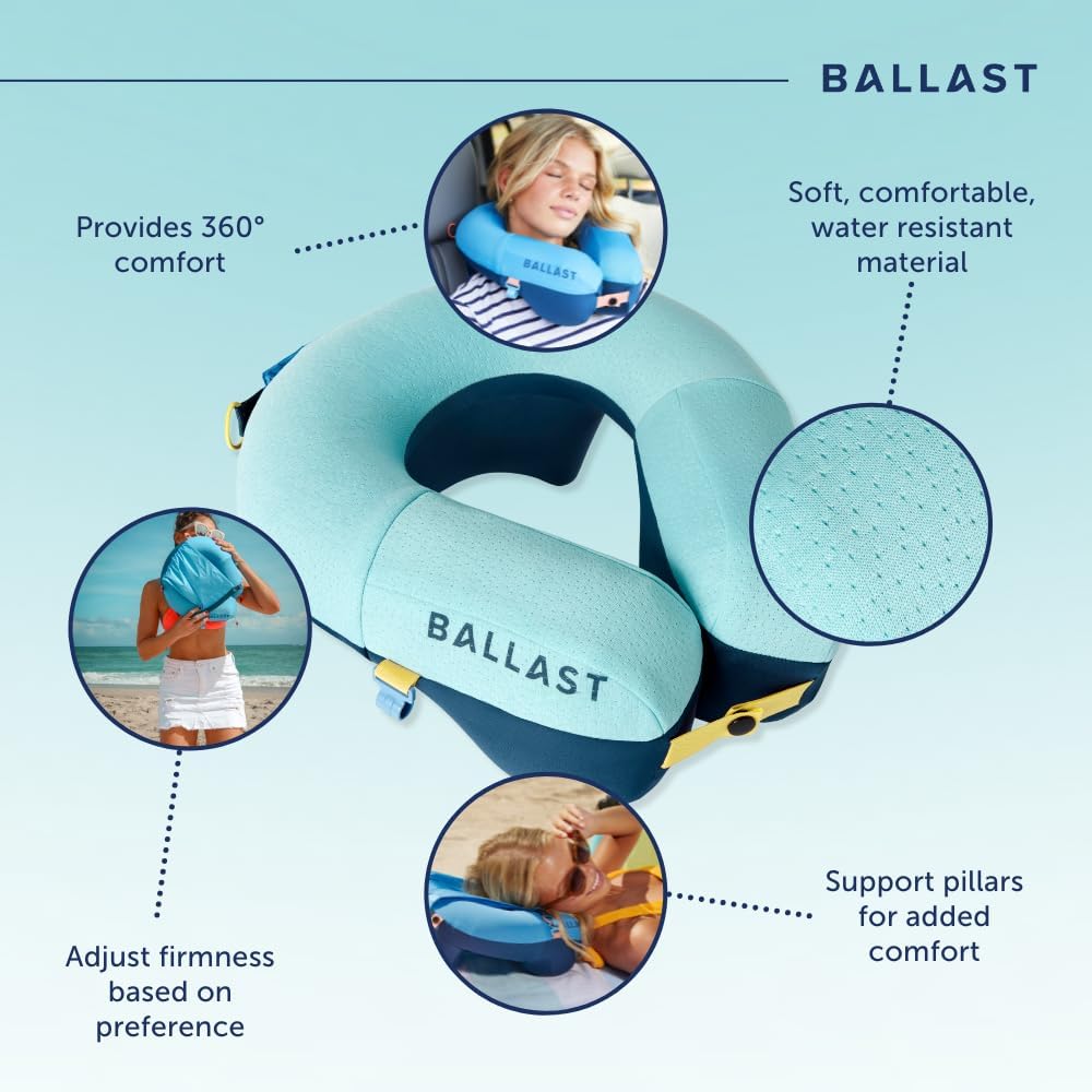 Ballast Travel Pillow PRO – Neck Pillow for Airplane, Compact Travel Pillow for Beach & Traveling, Enjoy Relaxation Wherever You Go (Tropical Blue)