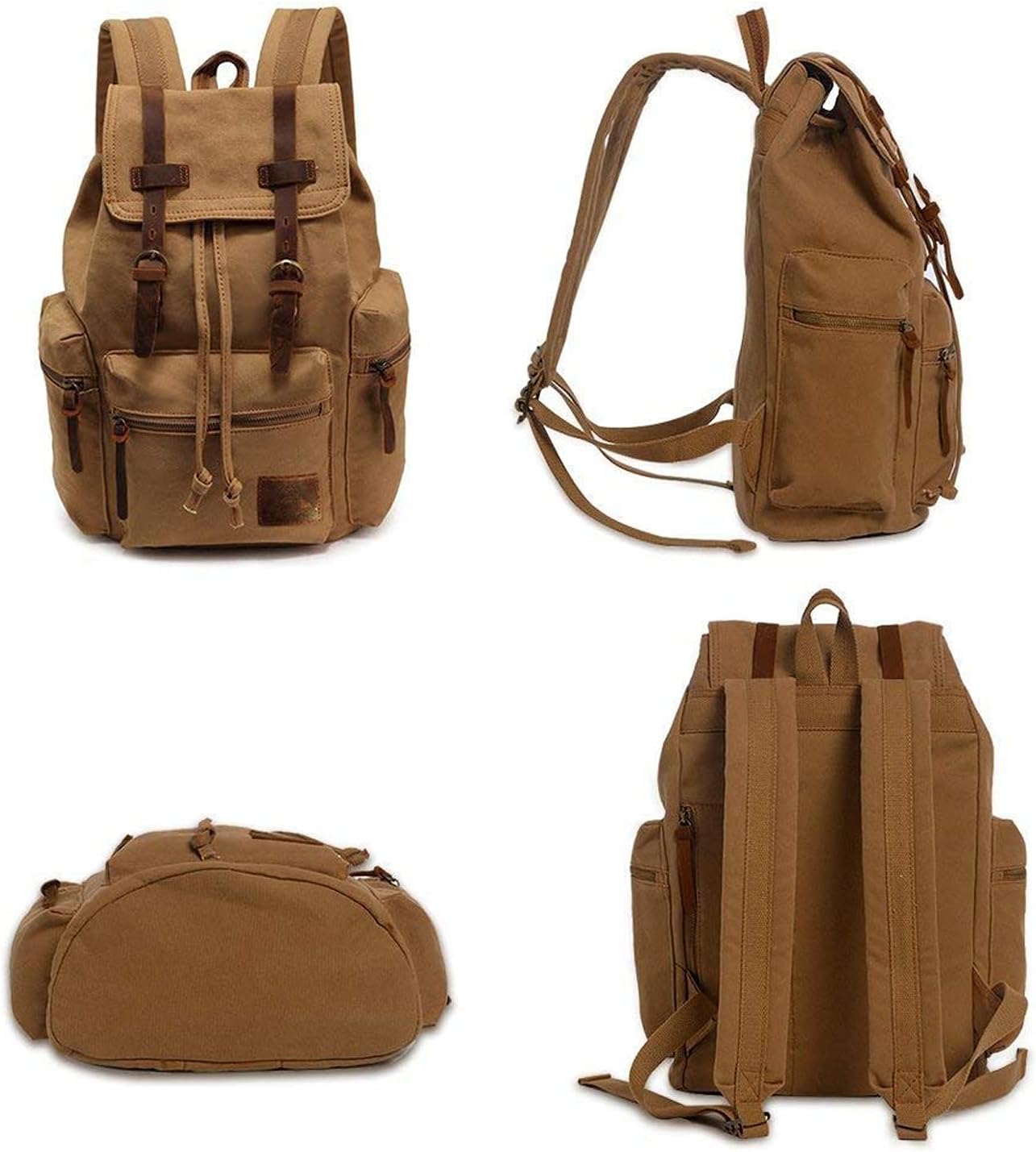 AUGUR High Capacity Canvas Vintage Backpack - for School Travel 12-15" Laptop Backapcks for Men Casual Daypacks Rucksack (M-Khaki)