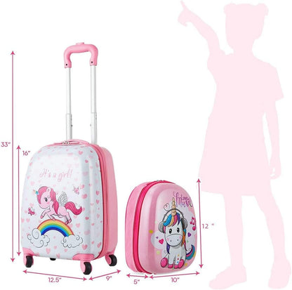 HONEY JOY Kids Luggage, 12" Toddler Backpack & 16" Travel Suitcase with Wheels, Lightweight Toddler Girls Suitcase, Durable ABS Hardshell, 2Pcs Carry On Luggage Set for Boys Girls(Unicorn)