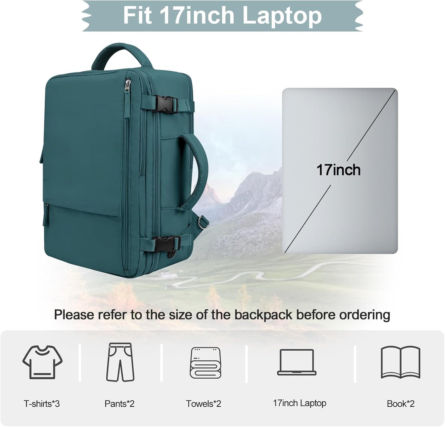 Hanples Women's Large 17.3 Inch Laptop Backpack, Peacock Blue, Waterproof, Suitable for Air Travel