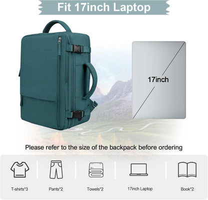 Hanples Women's Large 17.3 Inch Laptop Backpack, Peacock Blue, Waterproof, Suitable for Air Travel