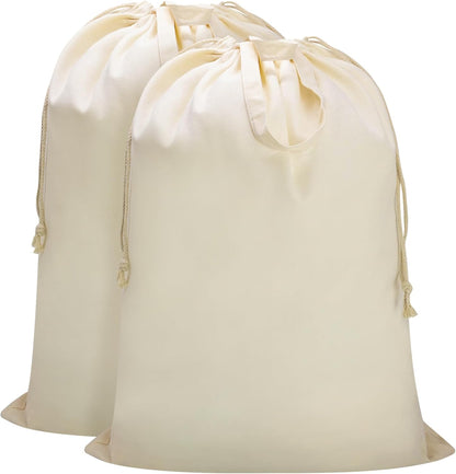 Canvas Laundry Bag with Handles & Drawstring Closure 27.5”x35", Thick Cotton Laundry Bag Heavy Duty Washable Dirty Clothes Travel Sack for Camp, College Dorm, Laundromat (Beige L, 2 Pack)