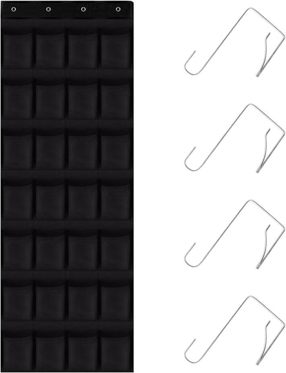 28 Mesh Pockets Hanging Shoe Organizer, Over the Door Shoe Organizer，Closet Storage Holder for Back of Door Storage Holder for Back of Door(Black)