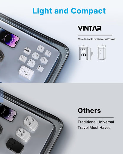 VINTAR Universal Travel Adapter Kit, International Power Adapter with 4 AC and 3 USB Ports(2 USB C), Type A,B,C,D,E/F,G,I,M Detachable Attachments, Travel Adapter Worldwide for India/Africa/Europe/UK