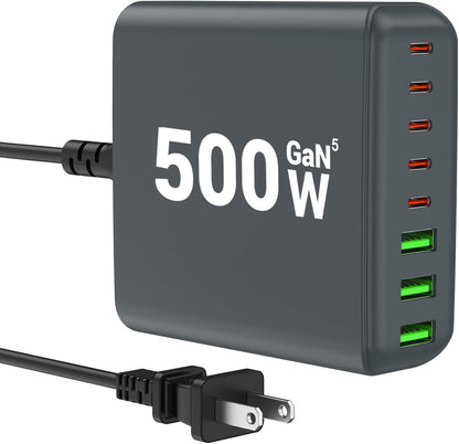 500W USB C Charger Block, 8-Port USB C Charging Station Fast Charging PD 120W PC Laptop Charger Adapter Compatible with MacBook Pro/Air/All iPad,DELL, iPhone 16/15/14/13/Pro Max/Galaxy