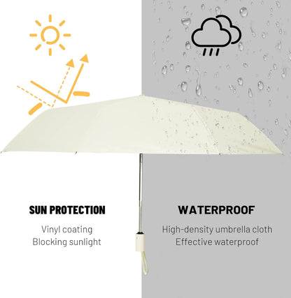 SY COMPACT Umbrella Automatic Travel Waterproof Light Folding Umbrellas Easy Carry for Women and Men (Creamy White)