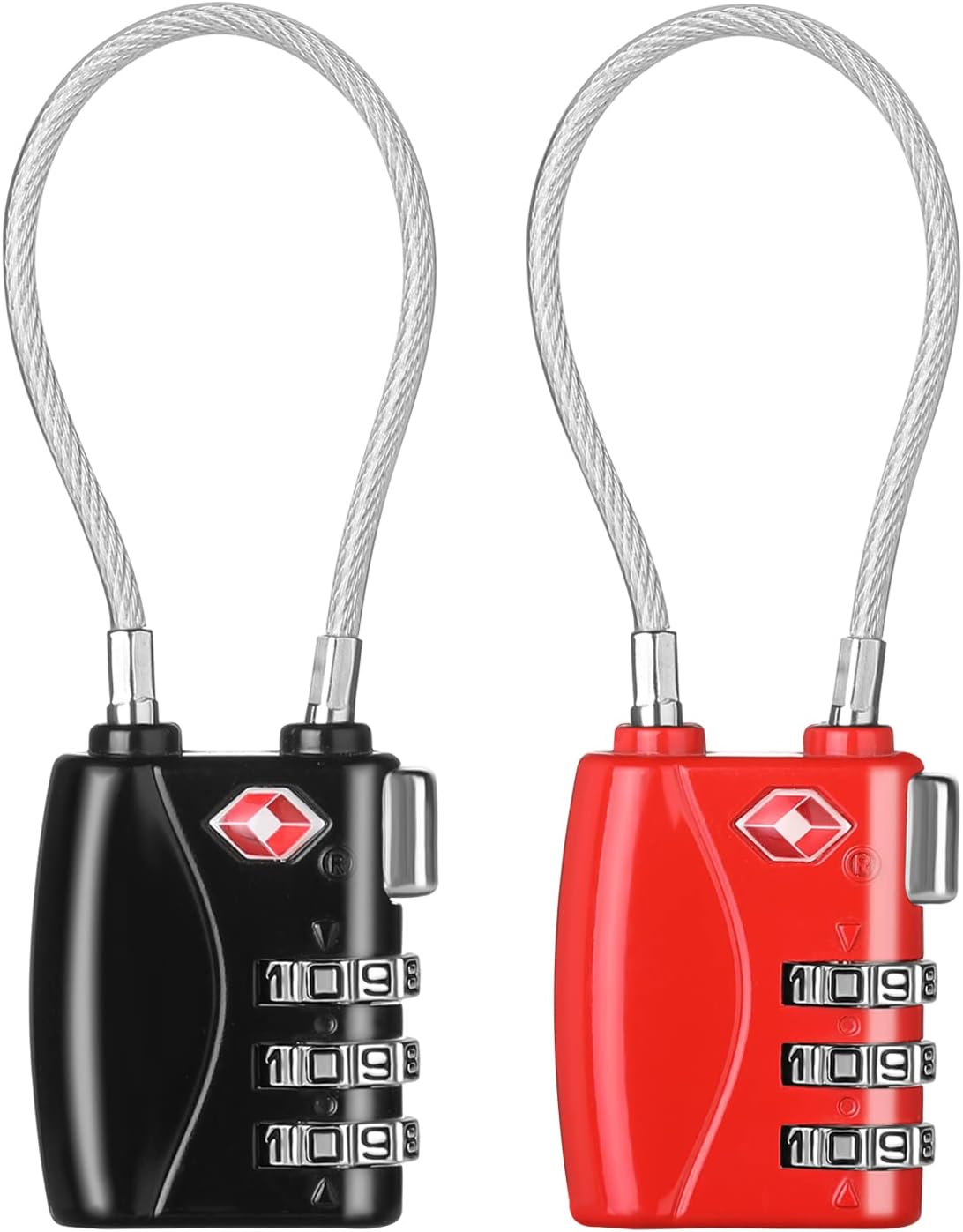 ZHEGE TSA Wire Lock 2 Pack Cable Luggage Lock with Alloy Body for Suitcase, Baggage, Backpack, Pistol Case (Black & Red)