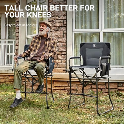 EVER ADVANCED Portable 30.7" Seat Height Tall Camping Directors Chair