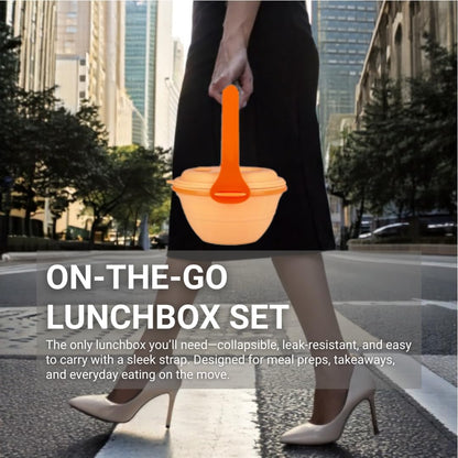 kūpaa Bowl & Carrier Duet – Microwave Safe Silicone Lunch Box For Adults– Collapsible, Leakproof, Food-Grade, Reusable To-Go Container (Sunstone)