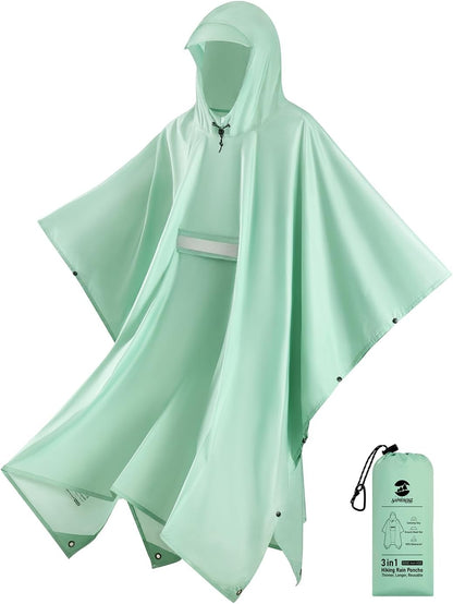 SaphiRose Extra Thick Hooded Rain Poncho Double Layer Waterproof Raincoat Jacket for Men Women Adults