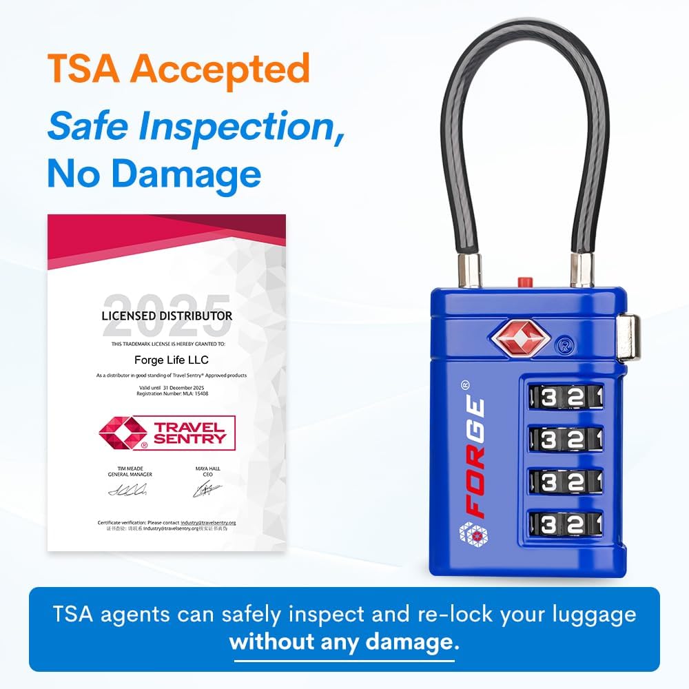 Forge TSA Approved Luggage Locks 4 Digit Combination TSA Travel Locks with TSA008, Open Alert Indicator, Zinc Alloy Body for Luggage, Suitcase, Backpack, and More. 3 Color 6 Locks.