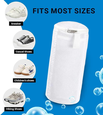 EPSCY Shoe Washing Machine Bag 2 Pack - Reusable Deep Clean Sneaker Bags - Fits All Shoe Sizes & Types, Self-Locking Zipper, Protects Machine (White)