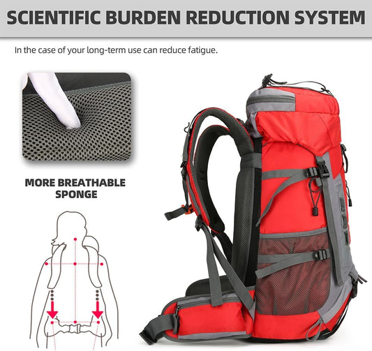 King'sGuard 60L Hiking Backpack Lightweight Camping Backpack with Rain Cover Large Waterproof Packable Outdoor Trekking Travel Backpack for Men Women (Red)