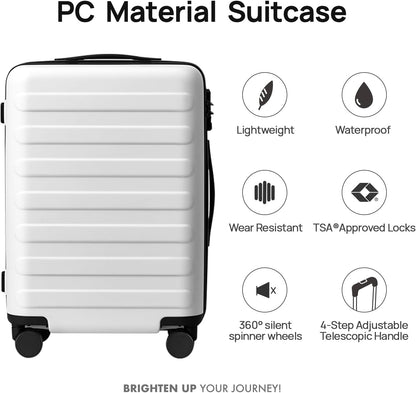 Carry on Luggage 22 X 14 X 9 Airline Approved, 20 Inch Luggage for 3-5 Days Travel, Double Spinner Wheels, 100% Hardshell PC, TSA Lock (05-Lily White (Basic), Checked 28-Inch)