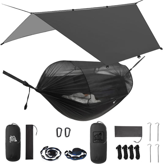 Miztli Camping Hammock -Portable Hammock w/Spacious Net & Tree Straps w/Adjustable Loops, Double and Single Hammock for Outdoor, Indoor, Hiking and Travel